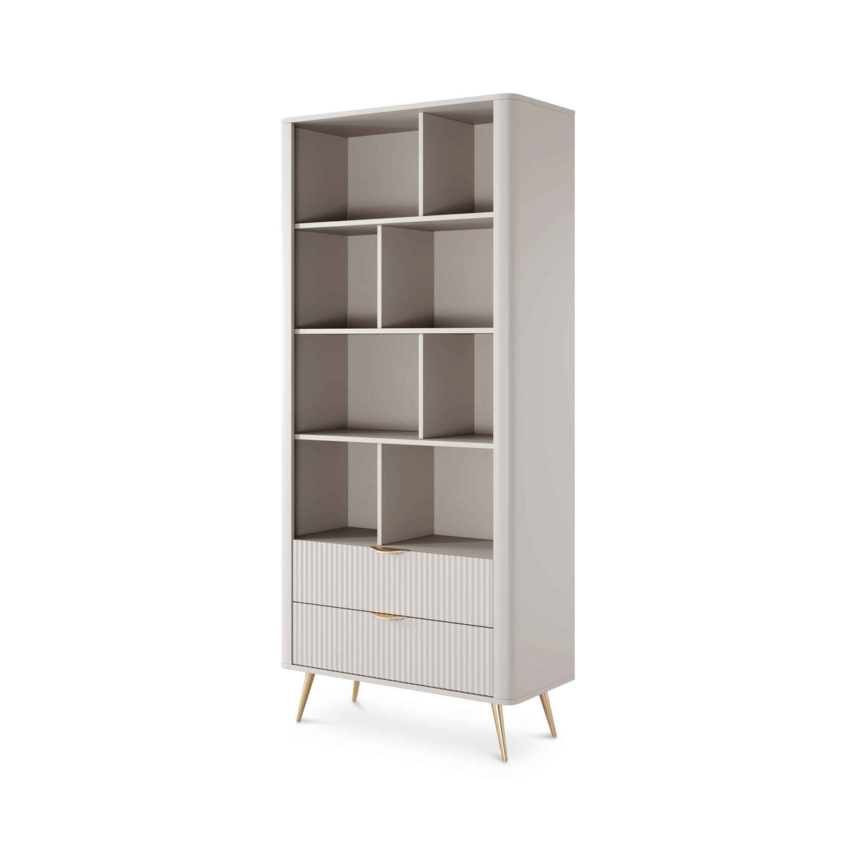 Laanti Bookcase 88x194 with Shelves, Elegant Style – angled view | Pillovely