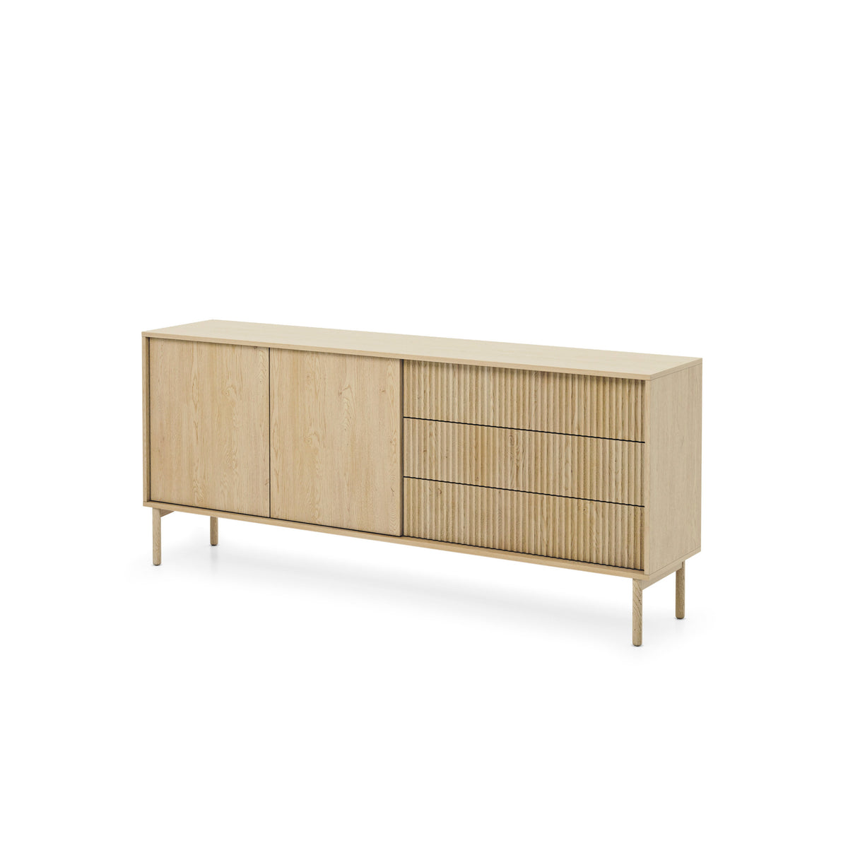 Viola 2-door Sideboard with 3 Drawers 187x80, Japandi Style – angled view | Pillovely