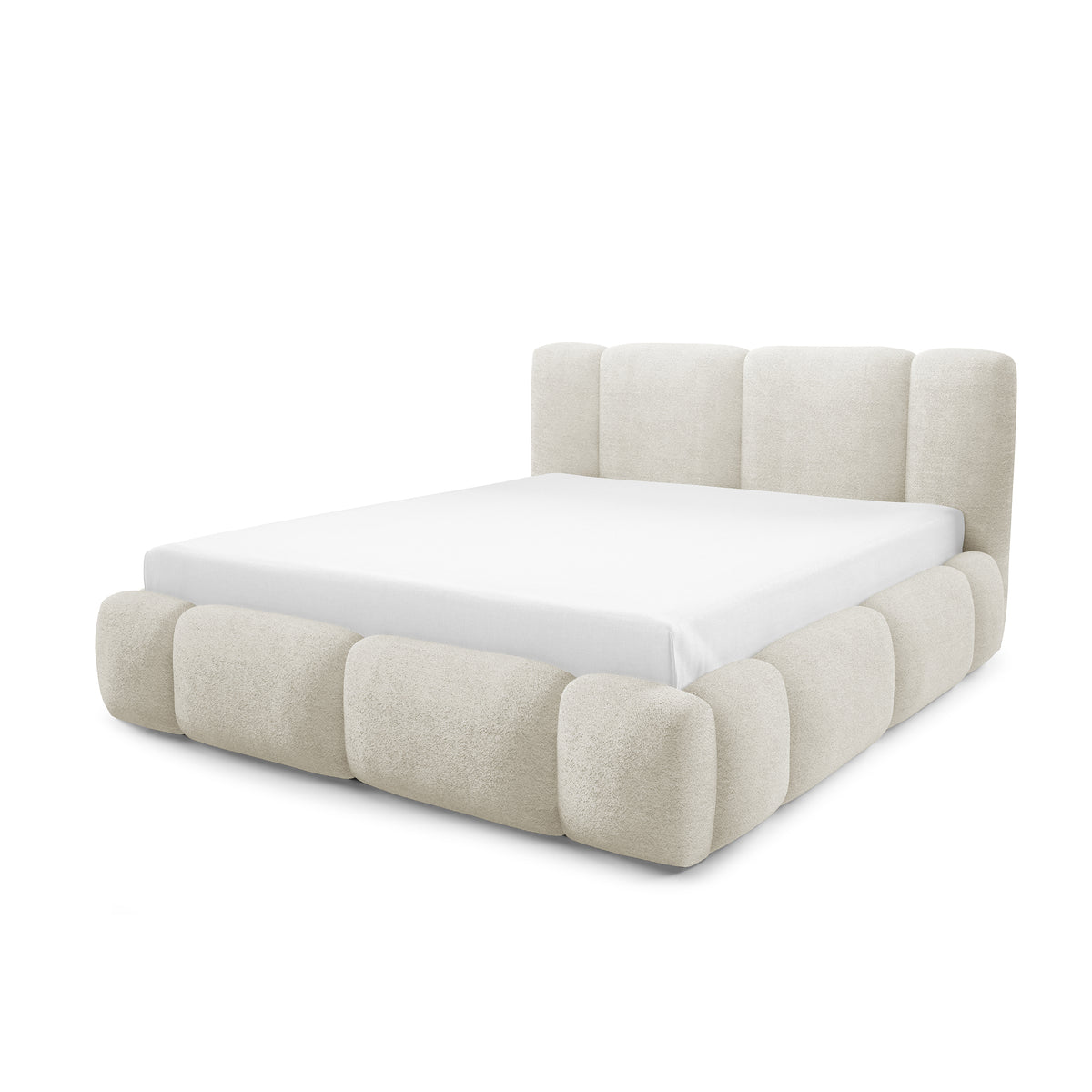 Neria Upholstered Ottoman Bed with Storage 140x200, 160x200 and 180x200, Various Sizes in Japandi Style – angled view | Pillovely