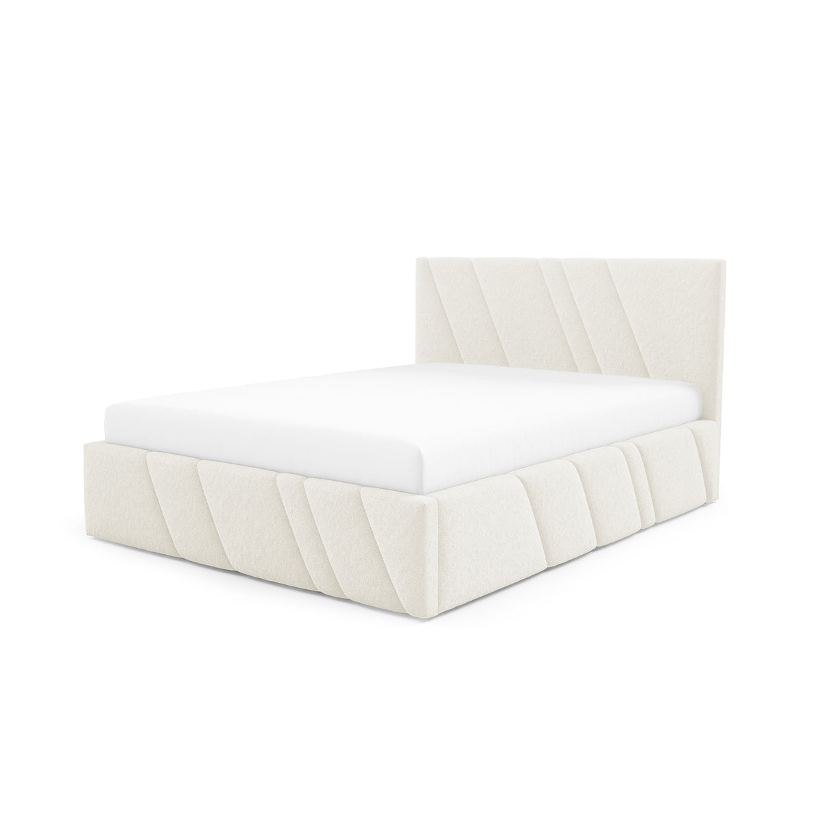 Raiz Quilted Upholstered Ottoman Bed with Storage, Various Sizes in Modern Style 140x200, 160x200 and 180x200, Lambi Fabric – angled view | Pillovely