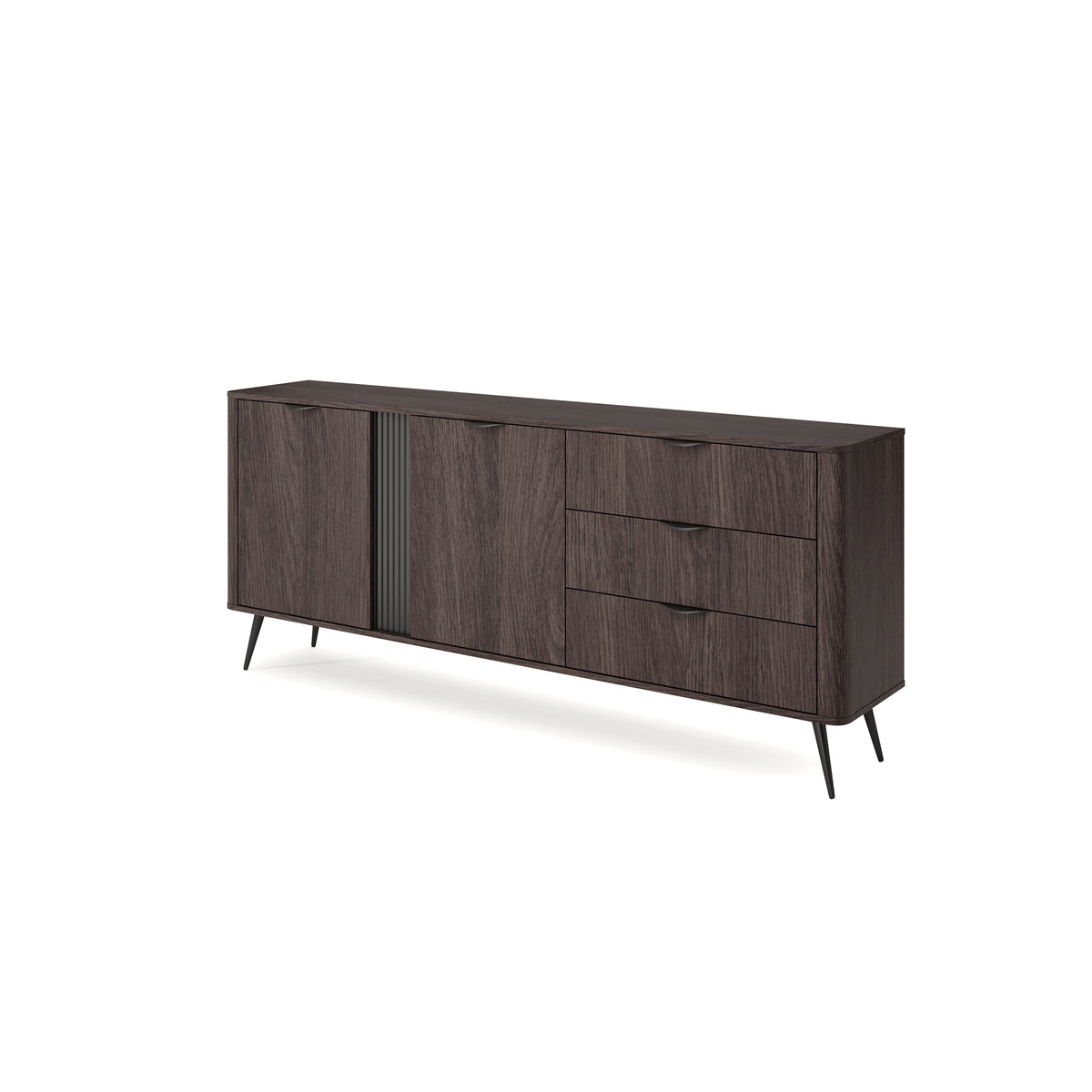 Velia Wide Sideboard 195x81 with Cabinets and Drawers, Soft Loft Style – angled view | Pillovely