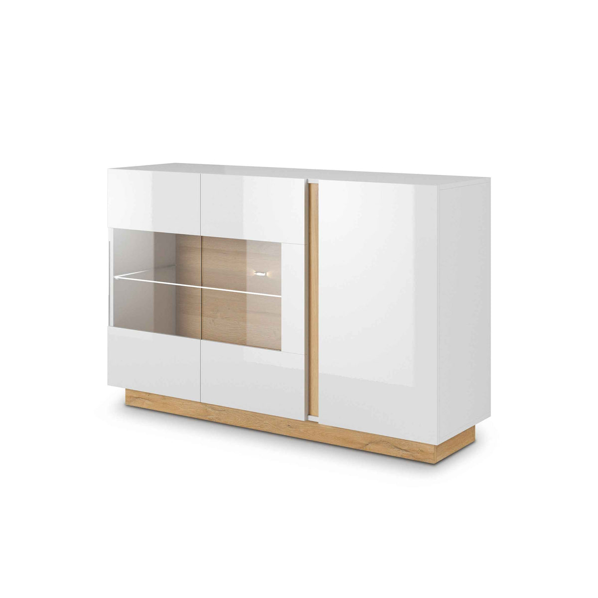 Armelia Sideboard with Glass Display Cabinet 138x91, Modern Style – angled view