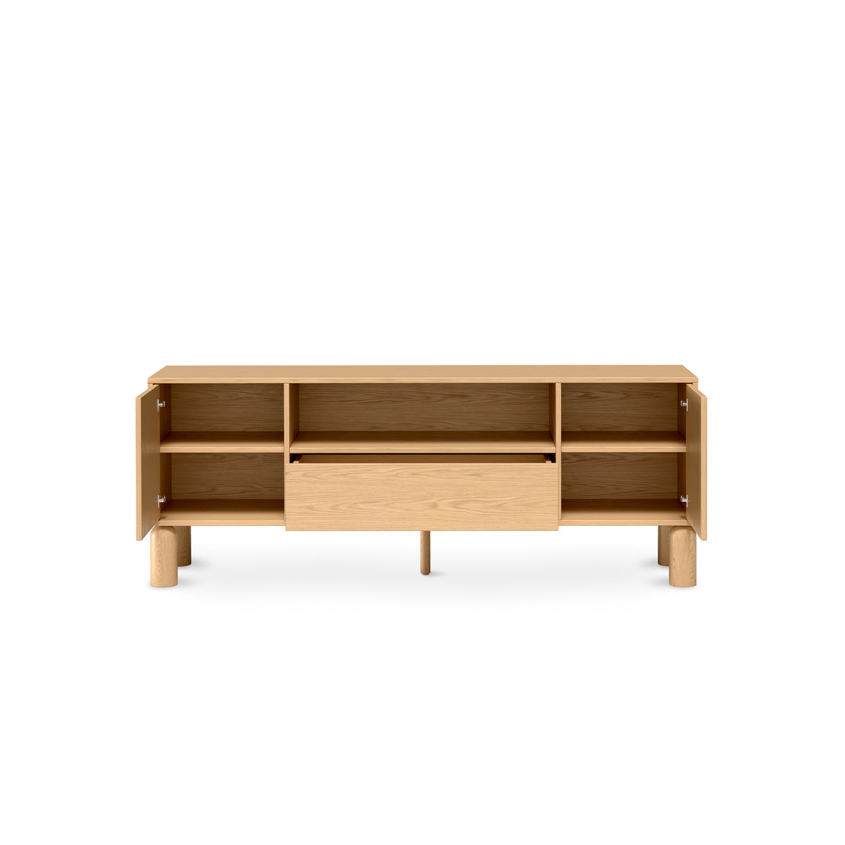 Meuble TV Fjord 160x62 avec des rangements spacieux de style scandinave - à façades ouvertes