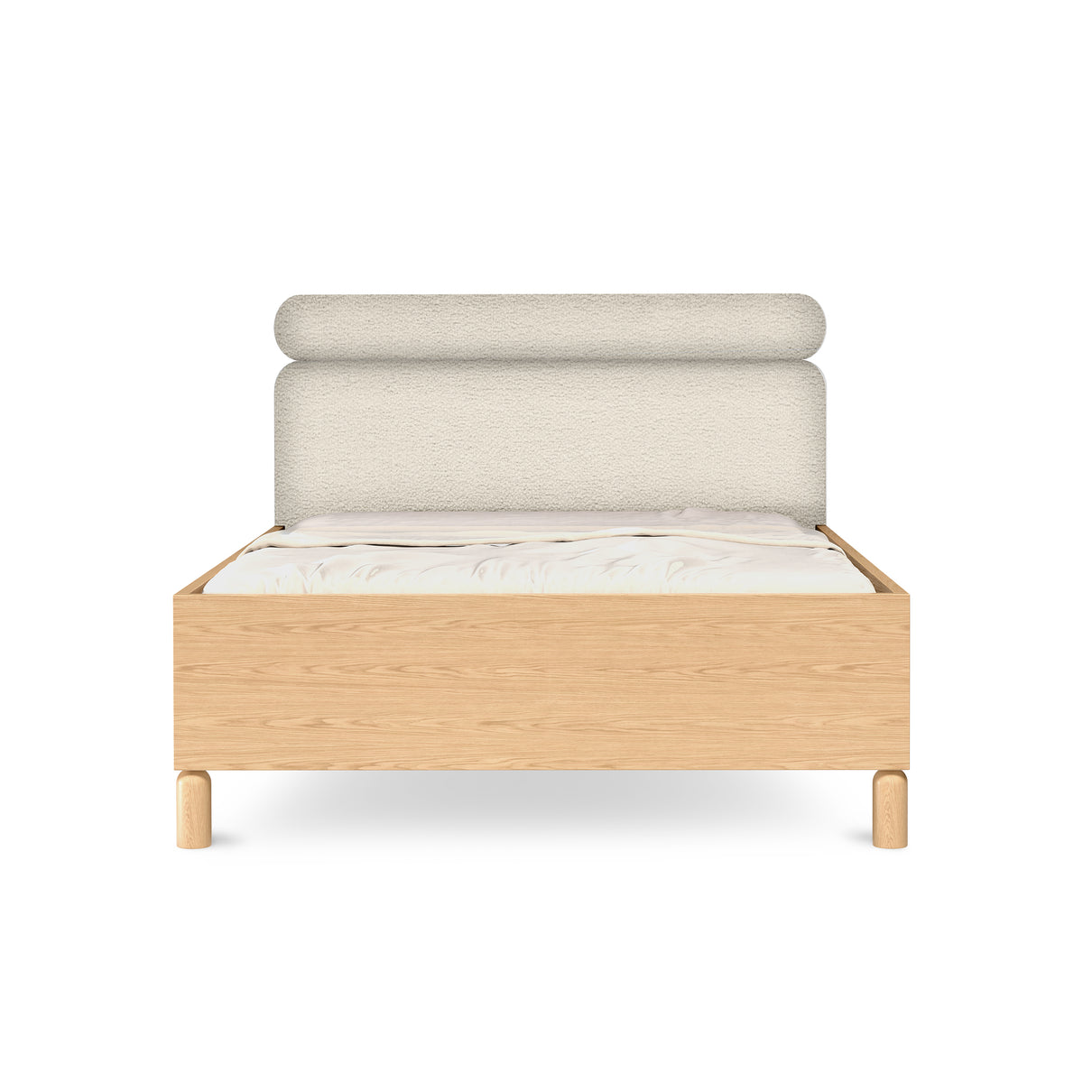 Lit rembourré Fjord 140/160x200 avec coffre de rangement, de style scandinave - vue de face