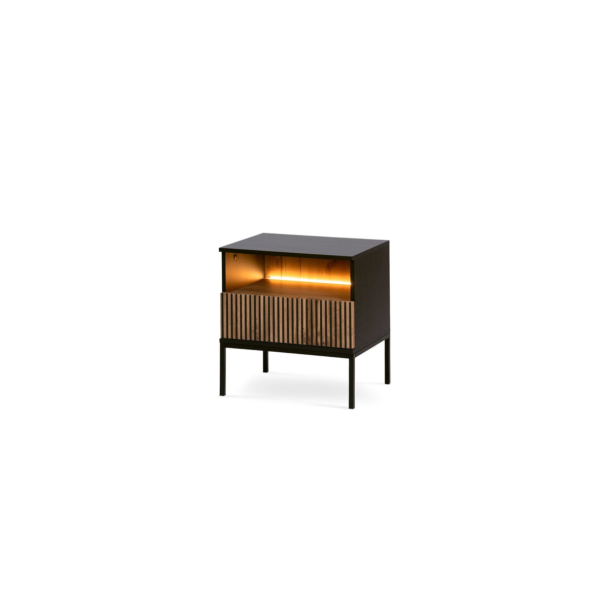 Lampy Bedside Table with Slatted Front 54x56 cm – Black