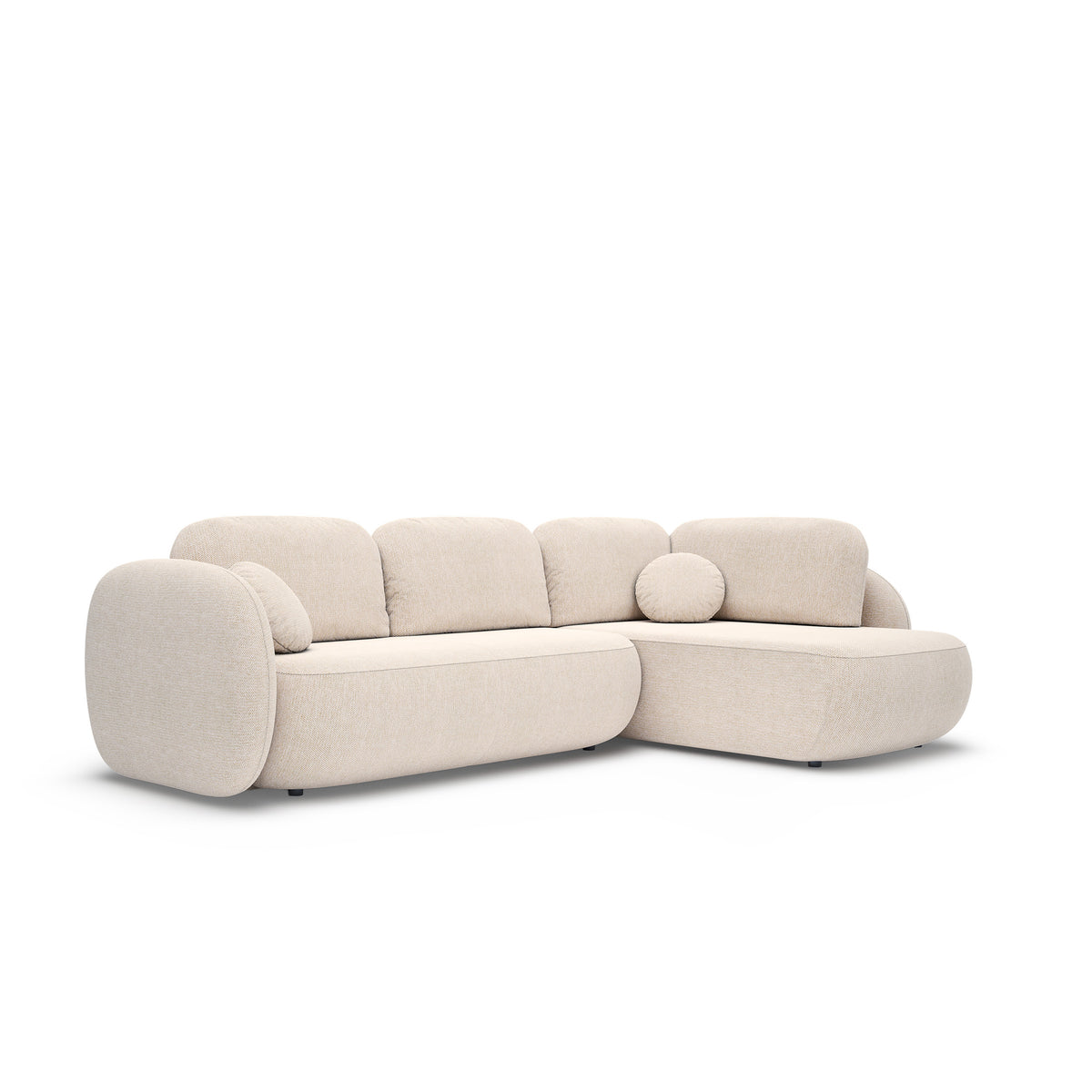 Narożnik z funkcją spania o powierzchni 123x250 w stylu organic modern | OLEMO Prawostronny Kremowy Taupe (ARAGON 03)