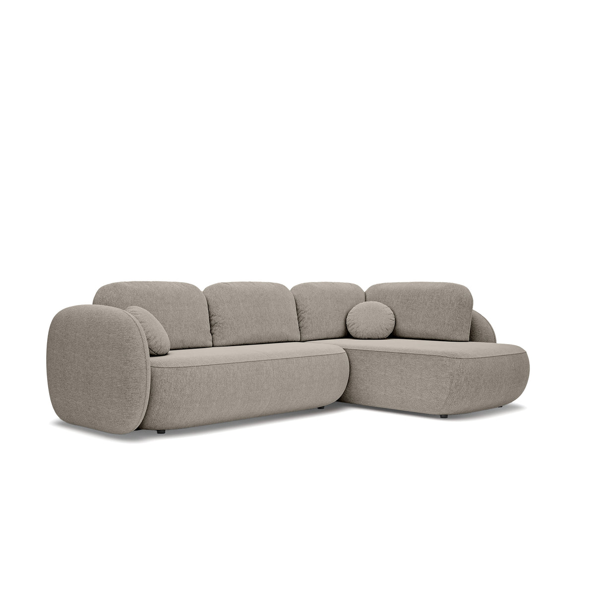 Narożnik z funkcją spania o powierzchni 123x250 w stylu organic modern | OLEMO Prawostronny Kamienna Mgła (ARAGON 20)