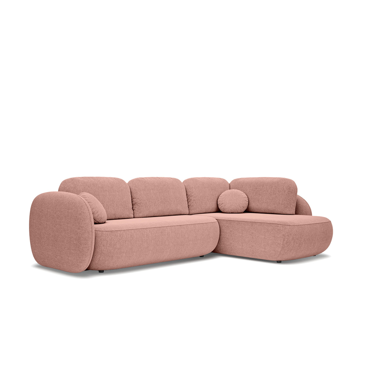 Narożnik z funkcją spania o powierzchni 123x250 w stylu organic modern | OLEMO Prawostronny Różany Beż (ARAGON 62)
