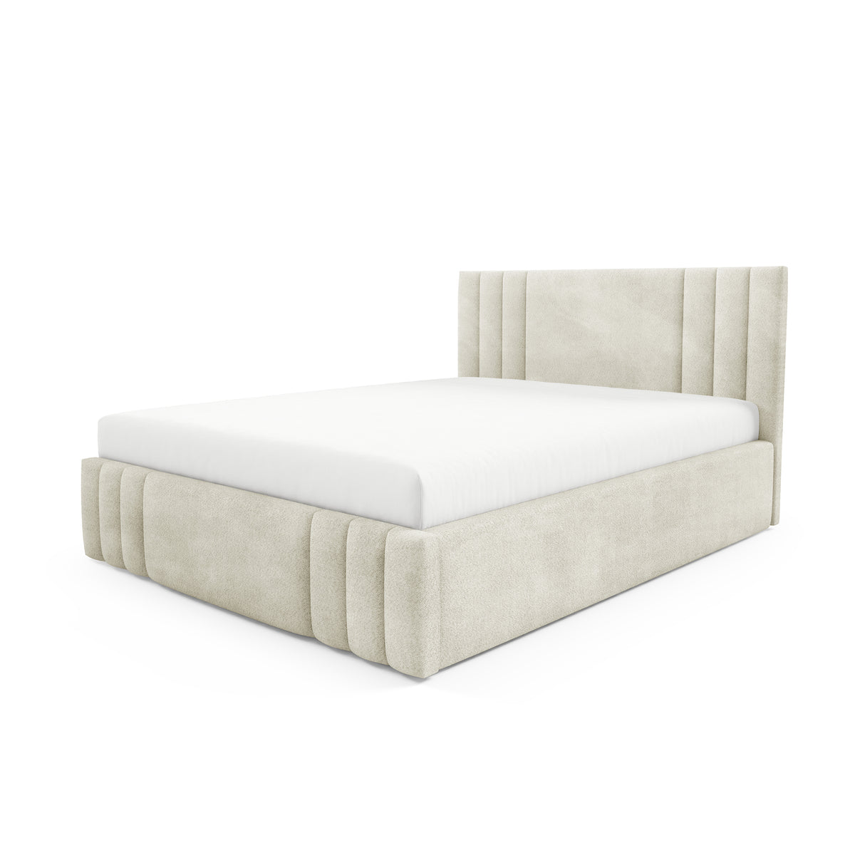 Falda Upholstered Ottoman Bed with Storage, Various Sizes in Elegant Style, Coral Fabric – Linen Beige (CORAL 15)