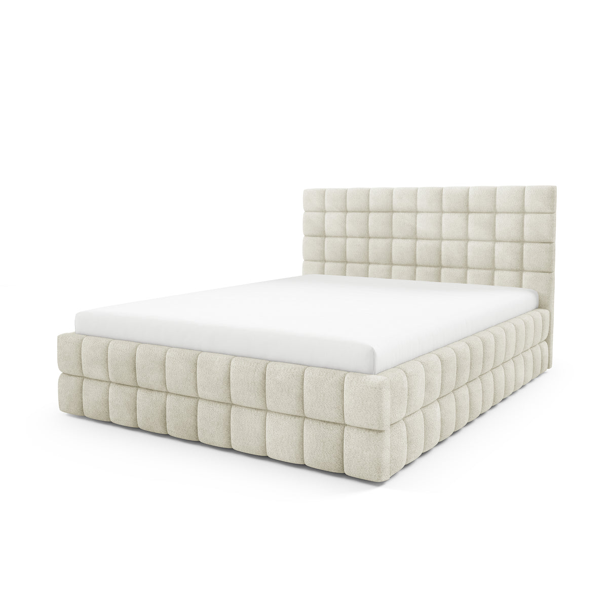 Stratus Upholstered Ottoman Bed with Storage, Various Sizes in Modern Style, Coral Fabric – Linen Beige (CORAL 15)