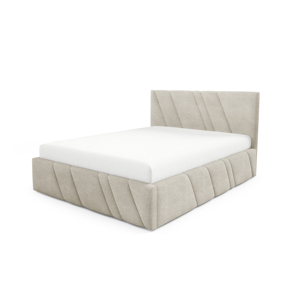 Raiz Quilted Upholstered Ottoman Bed with Storage, Various Sizes in Modern Style, Coral Fabric – Taupe Sand (CORAL 65)