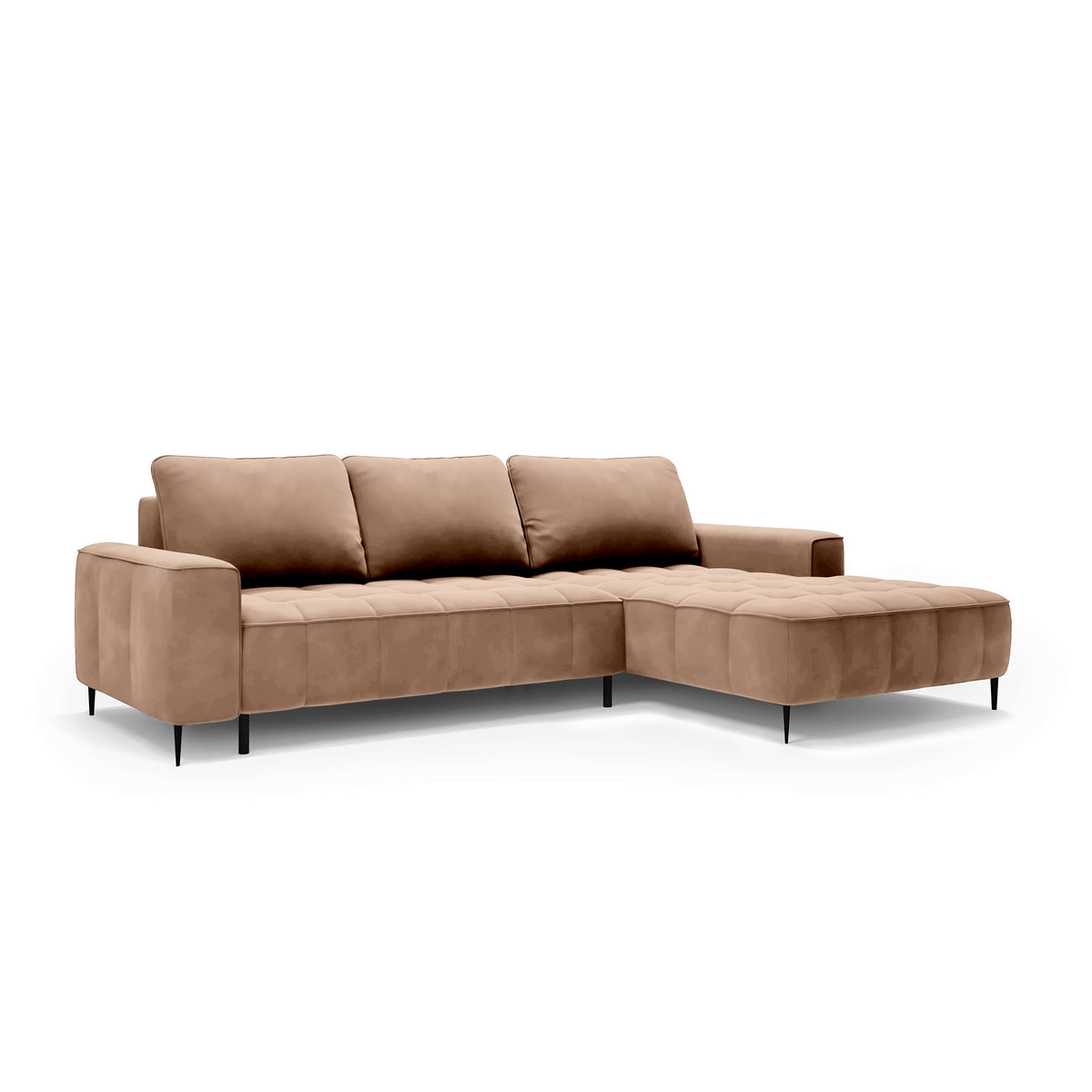 Francessco Corner Sofa with Bedding Storage 280 cm, Elegant Style – Right-Sided, Walnut Sand (SALVADOR 03)