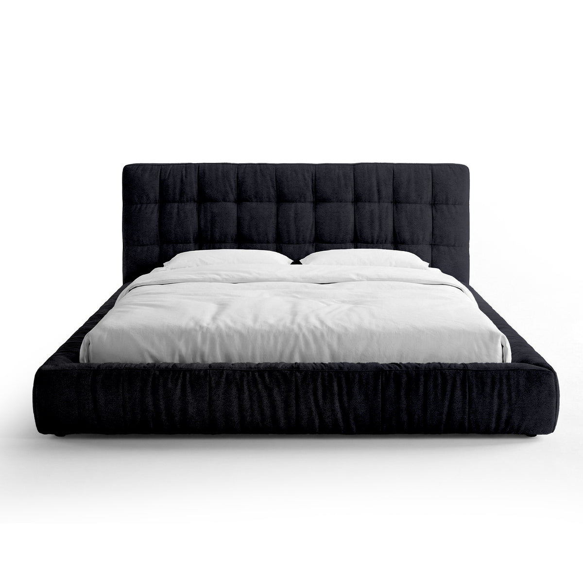 Talaro Quilted Upholstered Bed with a Low Frame, Modern Style – 160x200, Charcoal Basalt (GOLDEN 100)