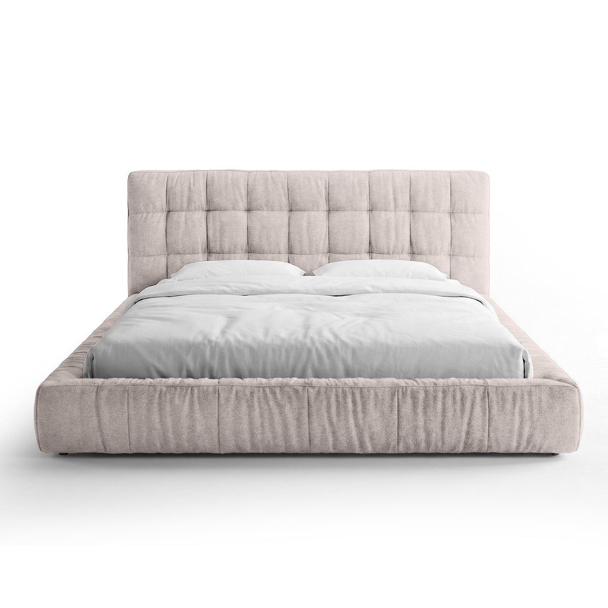 Talaro Quilted Upholstered Bed with a Low Frame, Modern Style – 160x200, Powdered Marble (GOLDEN 21)
