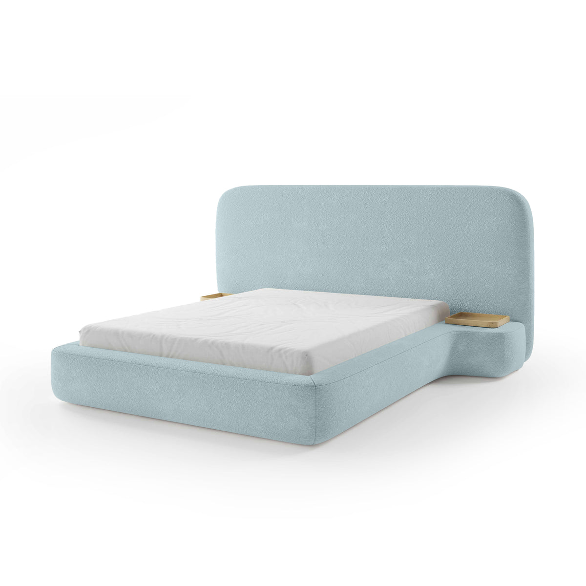 Genz Upholstered Bed, Japandi Style – Icy Azure (ARAGON 70), 200