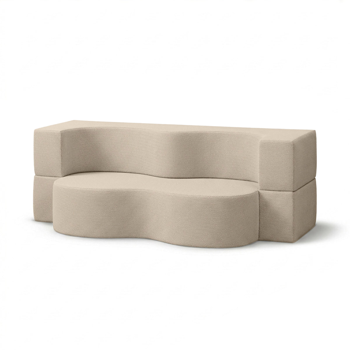 Kamelia Outdoor Foam Sofa Bed in Modern Style with Organic Form in Harris Outdoor Fabric – Porcelain Linen (HARRIS 7522)