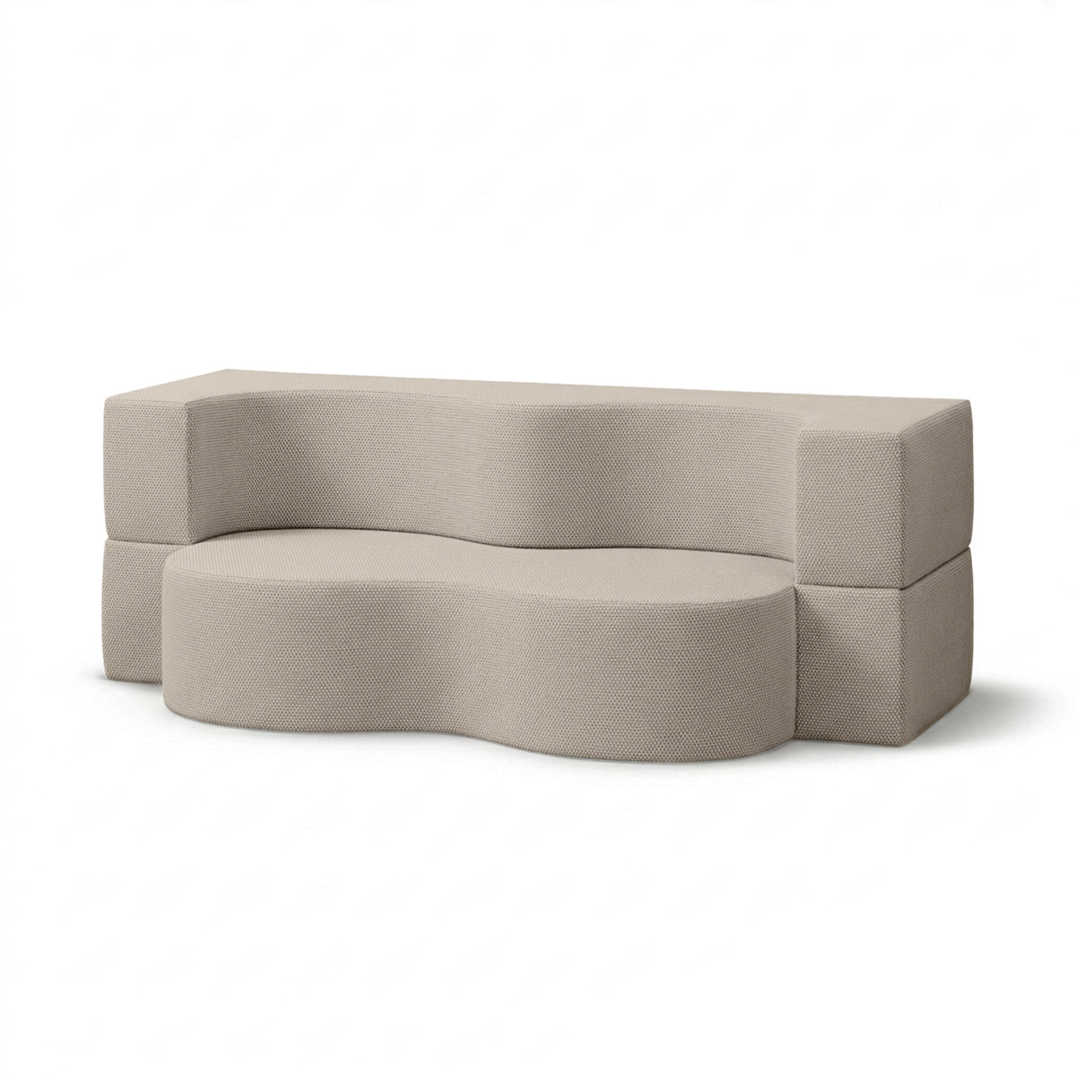 Kamelia Outdoor Foam Sofa Bed in Modern Style with Organic Form in Harris Outdoor Fabric – Pearl Sand (HARRIS 7523)