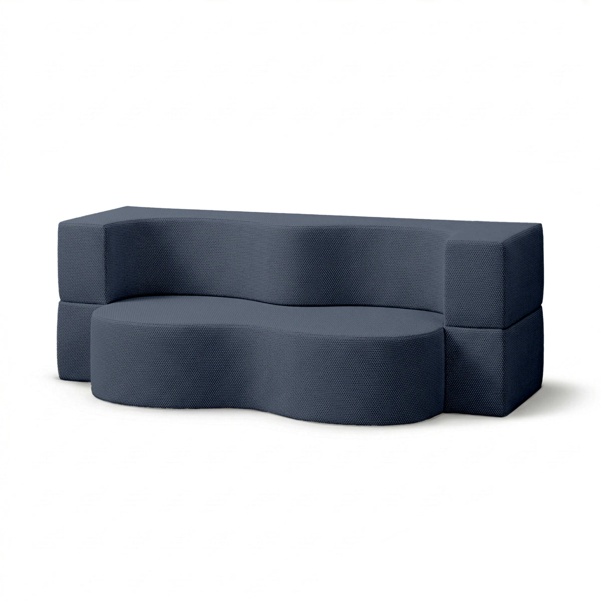 Kamelia Outdoor Foam Sofa Bed in Modern Style with Organic Form in Harris Outdoor Fabric – Midnight Denim (HARRIS 7526)
