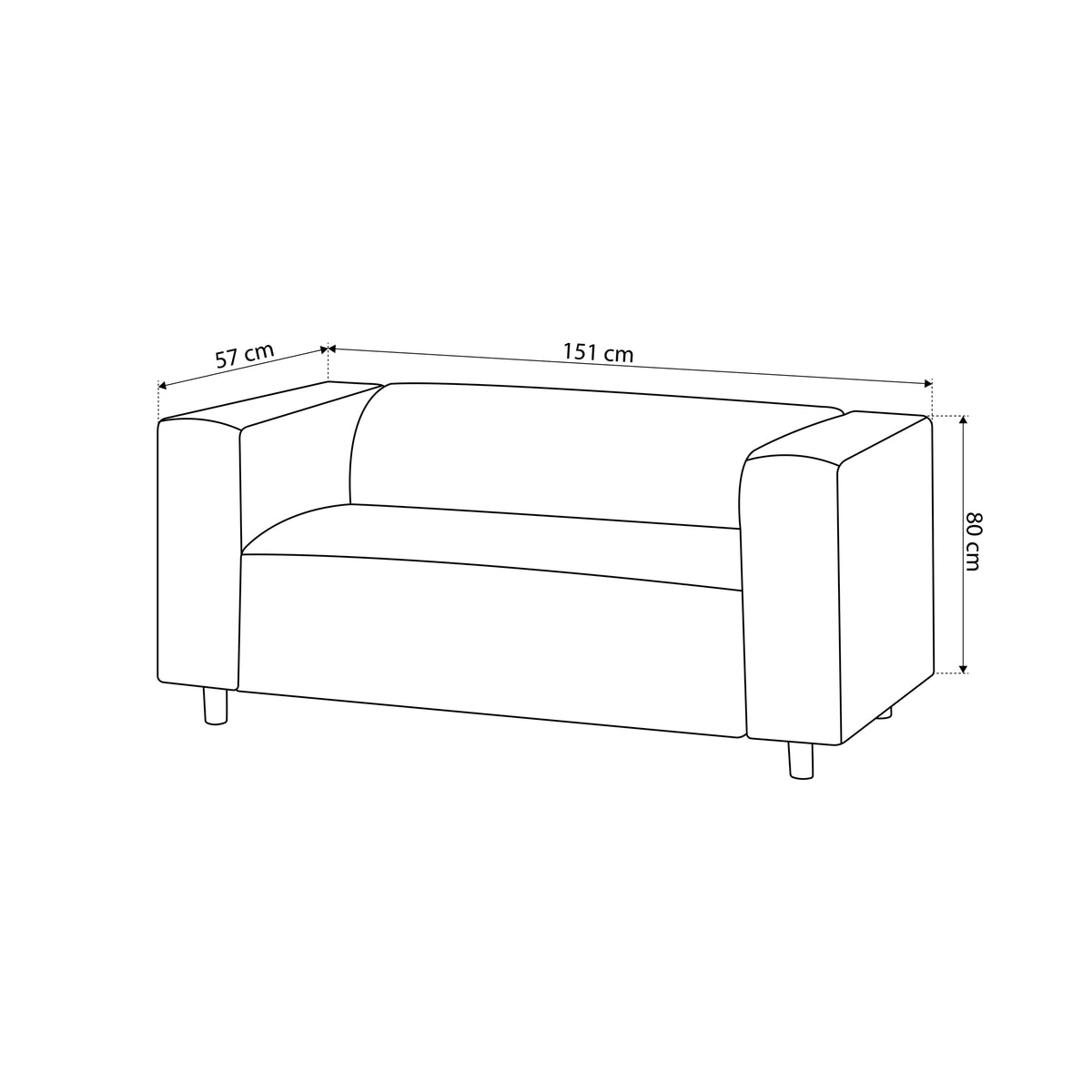 July 2 Seater Sofa 151 cm – dimensions drawing