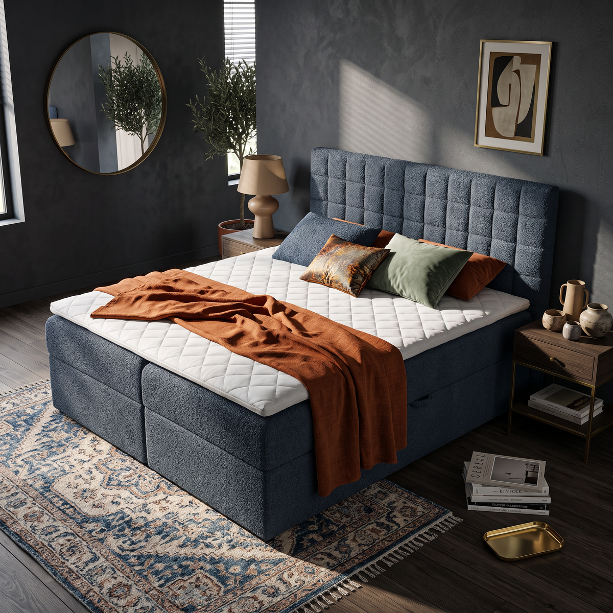 Laky Continental Divan Bed with Topper and Storage 140x200, 160x200 and 180x200, Modern Style – in a room setting