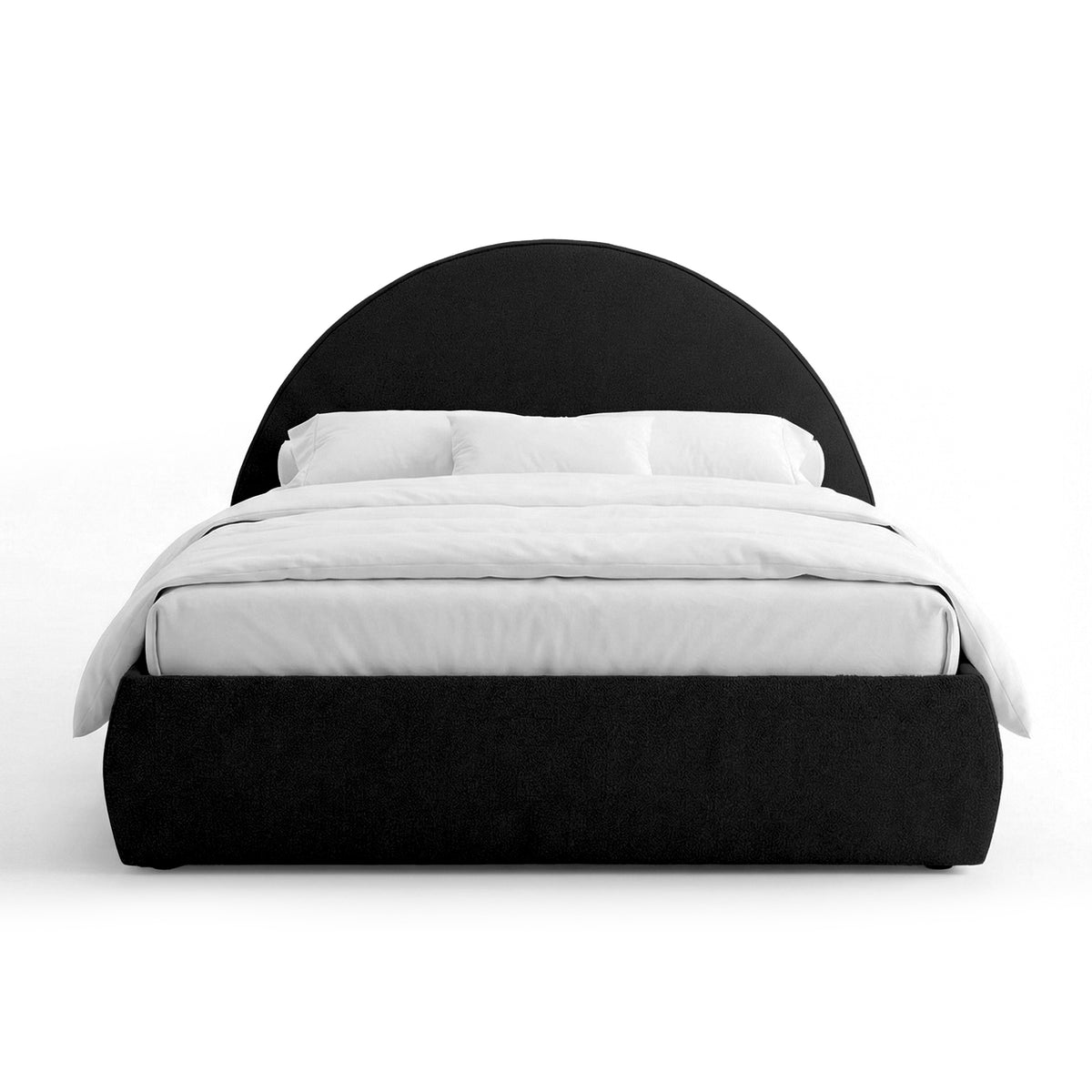 Orizo Upholstered Ottoman Bed with Storage and a Semicircular Headboard, Modern Style – Ebony Night (NOELLE 19)
