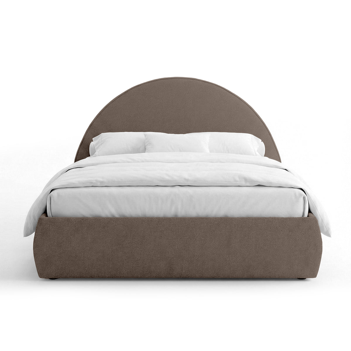 Orizo Upholstered Ottoman Bed with Storage and a Semicircular Headboard, Modern Style – Chocolate Dust (NOELLE 45)