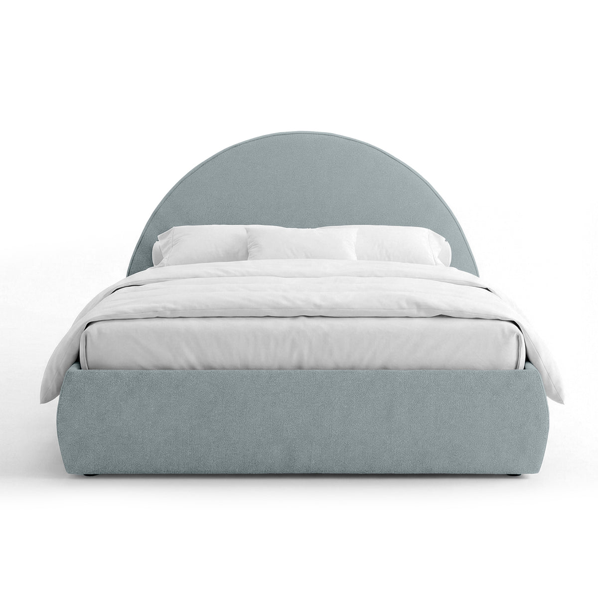 Orizo Upholstered Ottoman Bed with Storage and a Semicircular Headboard, Modern Style – Cool Opal (NOELLE 83)