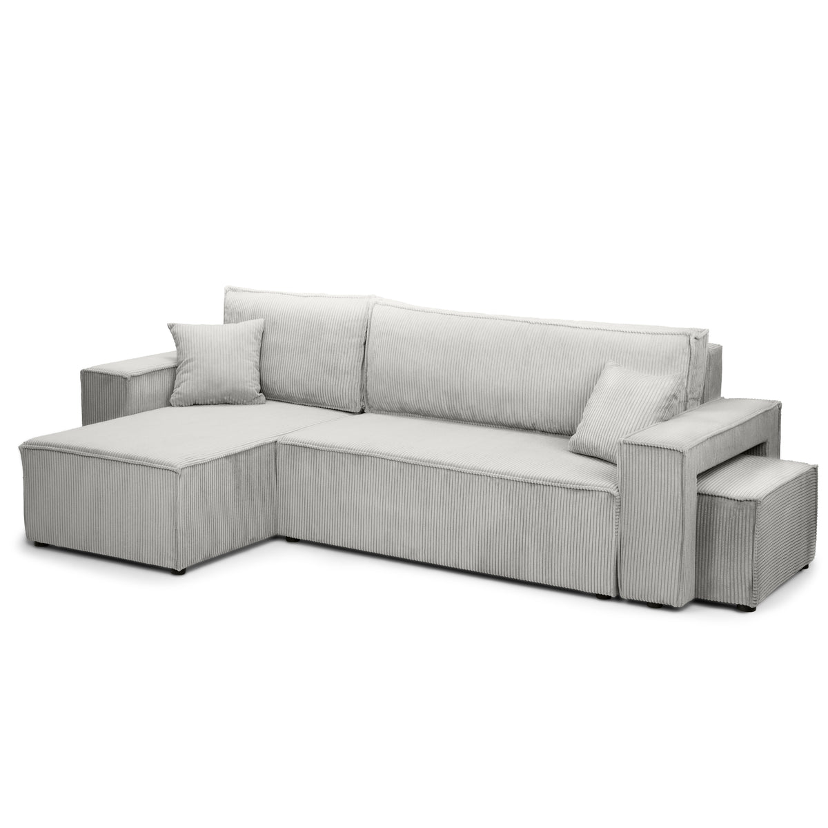 Klara Reversible Corner Sofa Bed with Pouffe – Linen Cream corduroy (POSO 100)