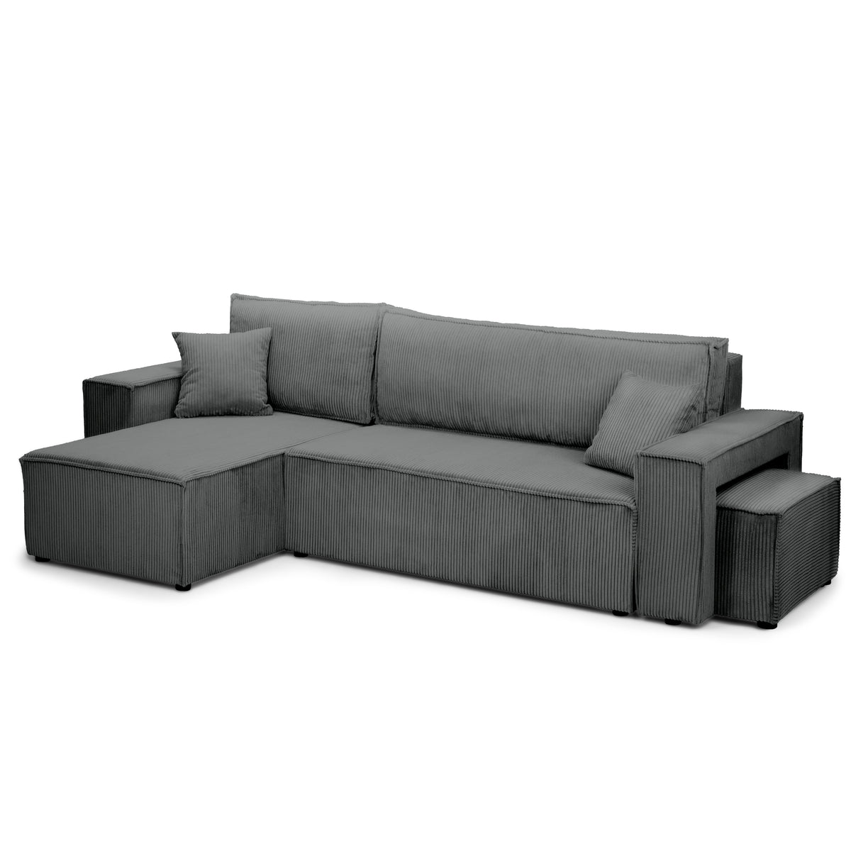 Klara Reversible Corner Sofa Bed with Pouffe – Zinc corduroy (POSO 115)