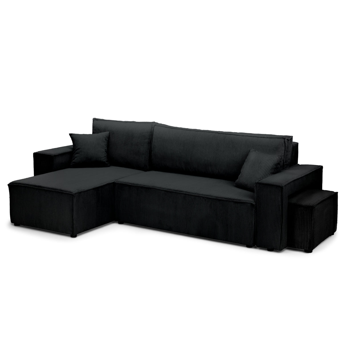 Klara Reversible Corner Sofa Bed with Pouffe – Coal corduroy (POSO 135)