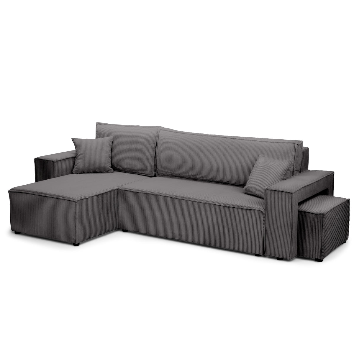 Klara Reversible Corner Sofa Bed with Pouffe – Steel Bronze corduroy (POSO 22)