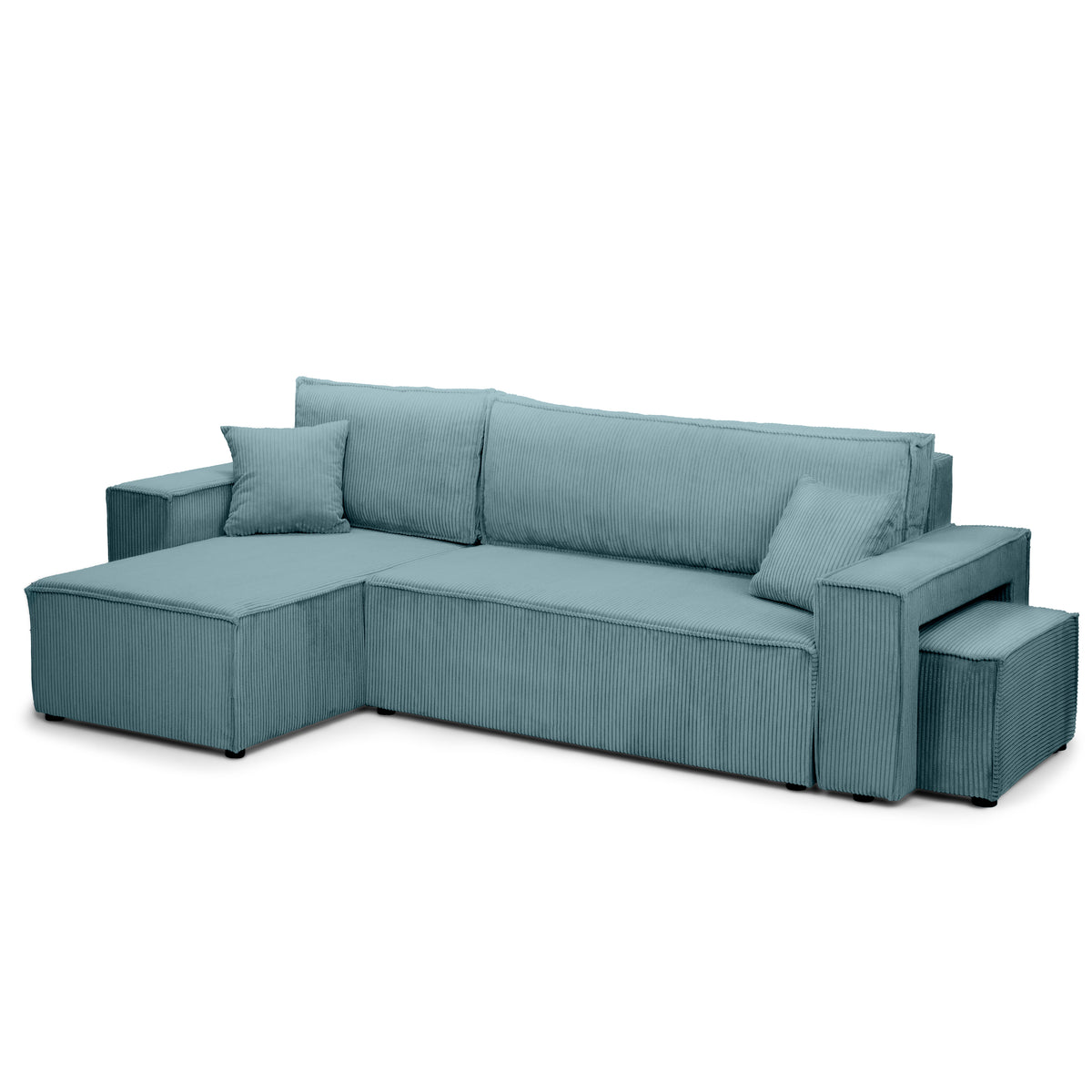Klara Reversible Corner Sofa Bed with Pouffe – Cold Mint corduroy (POSO 26)