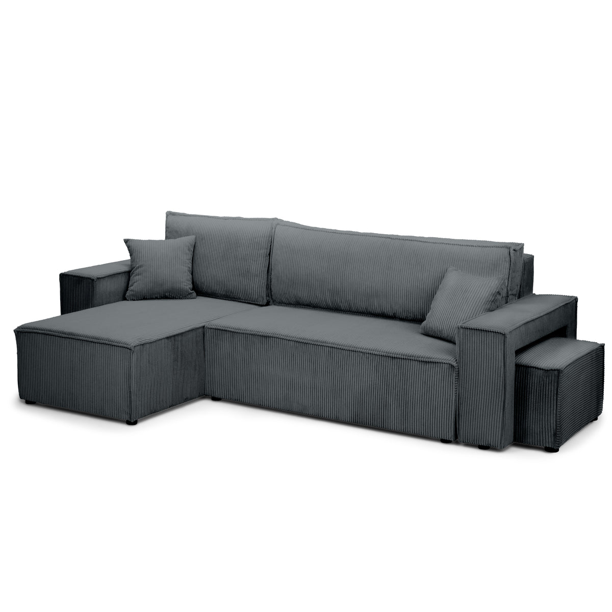 Klara Reversible Corner Sofa Bed with Pouffe, Modern Style – Graphite Moss (POSO 60), Universal
