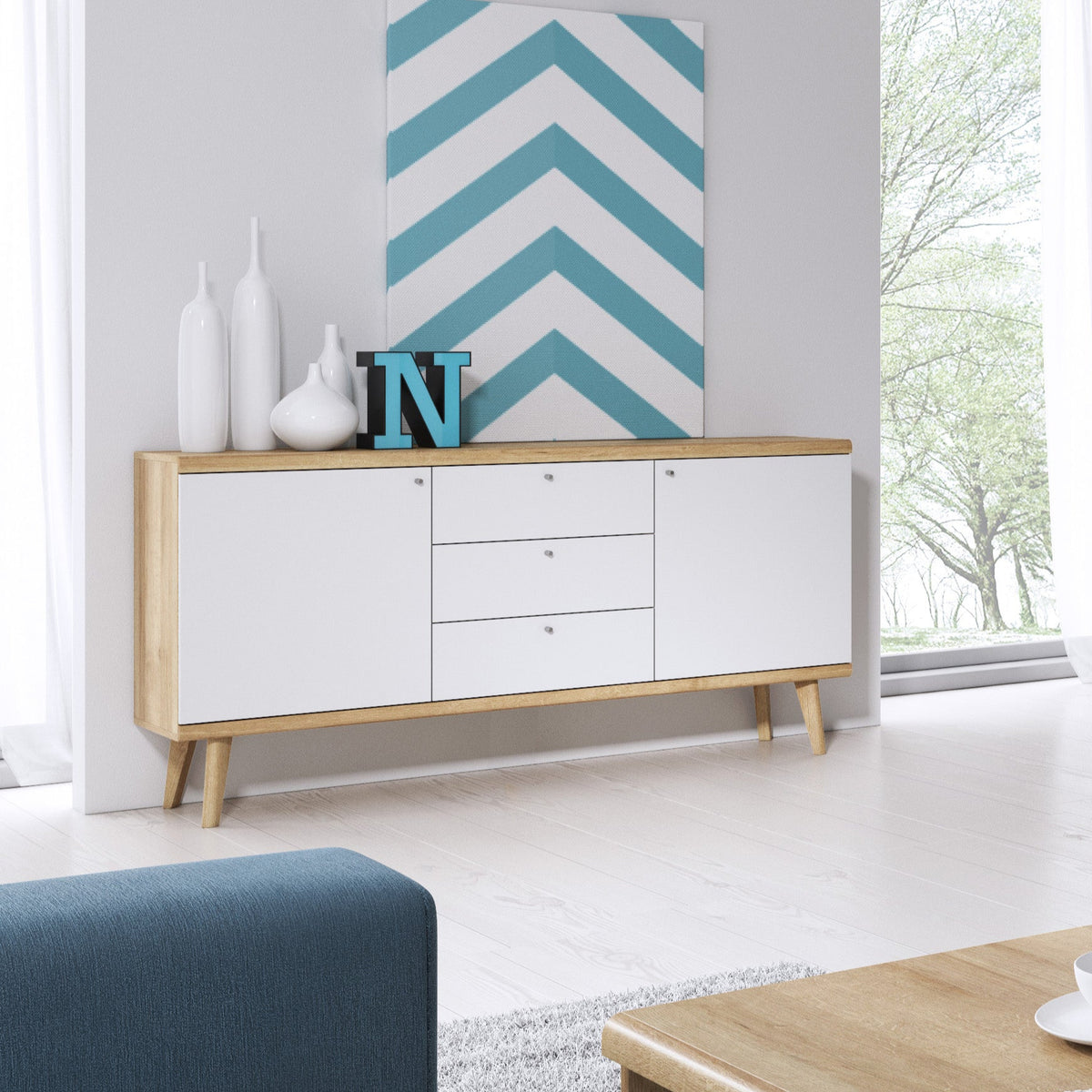 Komoda Lato 160x83 w stylu skandynawskim – w aranżacji wnętrza