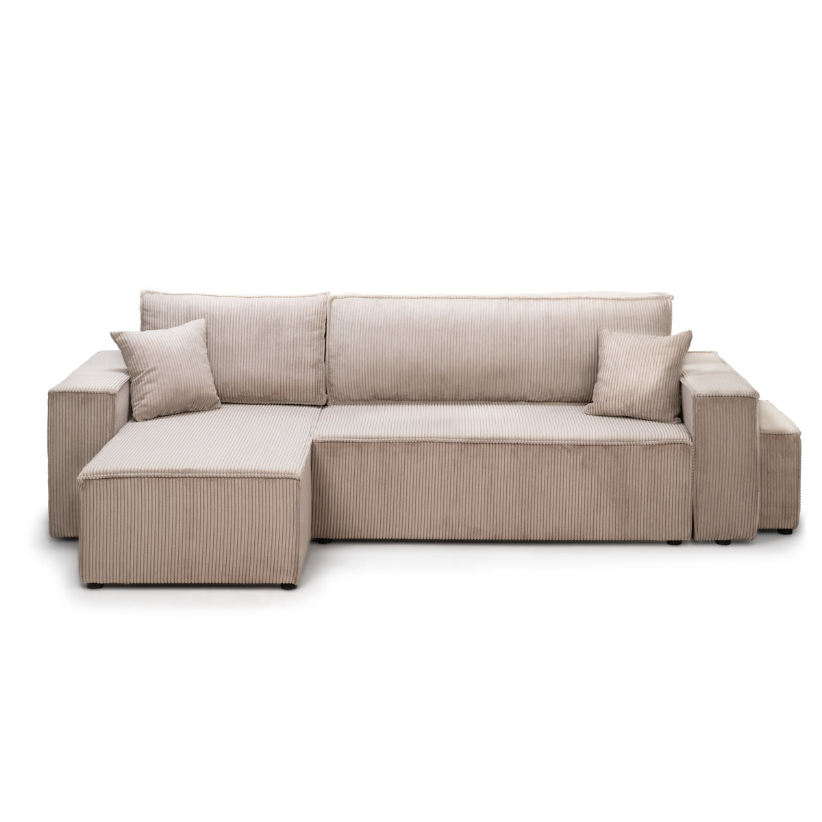 Klara Reversible Corner Sofa Bed with Storage and Pouffe, Modern Style – front view