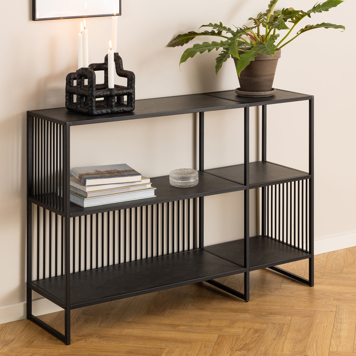 Cella Bookcase 120x83 with a Black Marble Effect, Modern Style – in a room setting