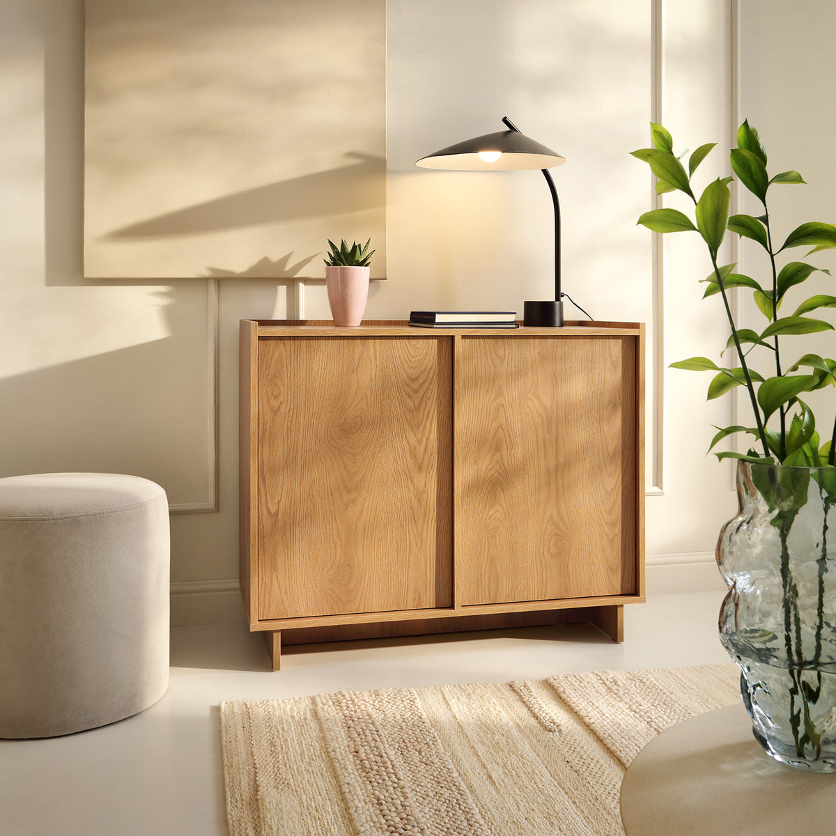 Kiyro Sideboard 98x82 with Shelves, Japandi Style – in a room setting