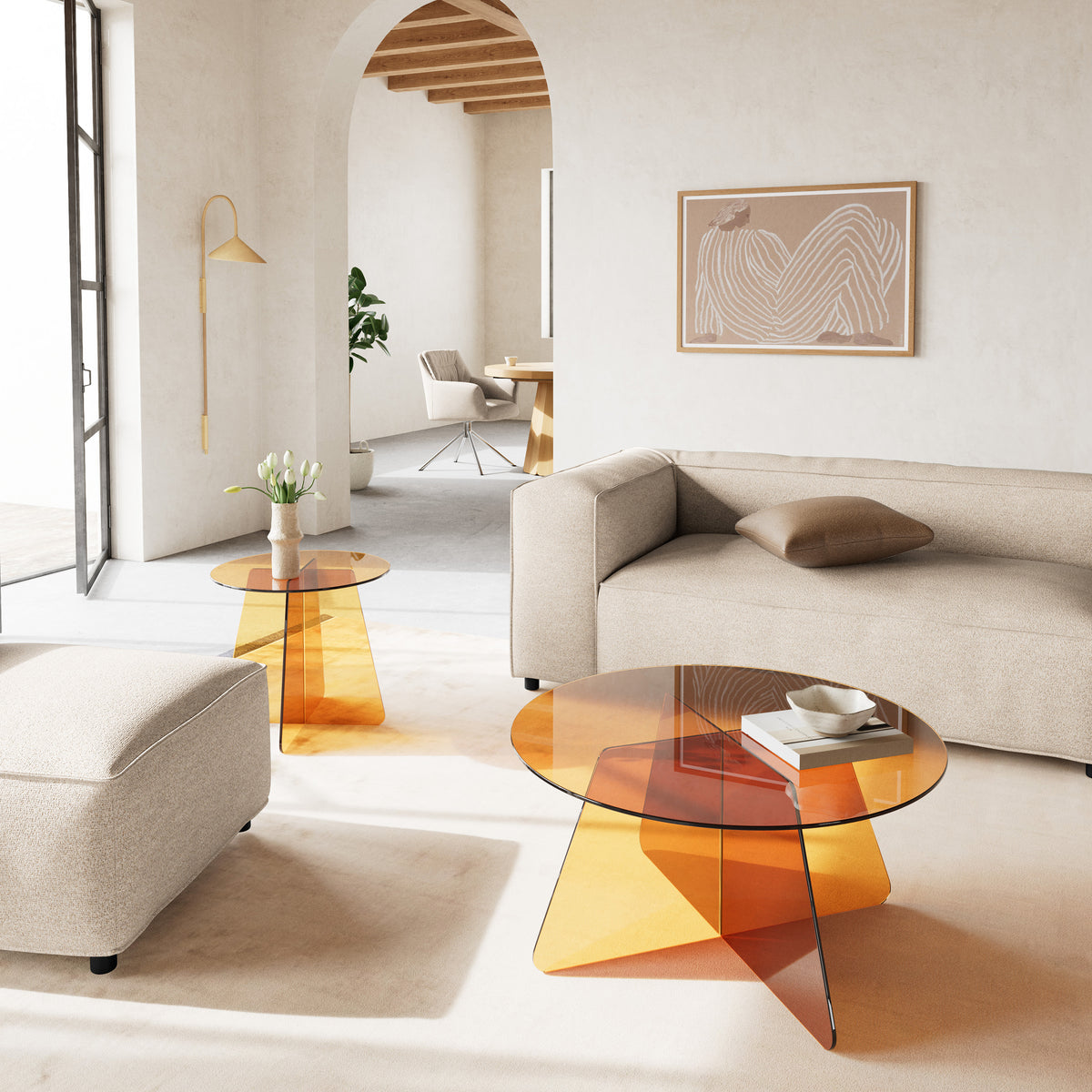 Aria Glass Round Coffee Table for the Living Room Ø80 cm, Modern Style – in a room setting