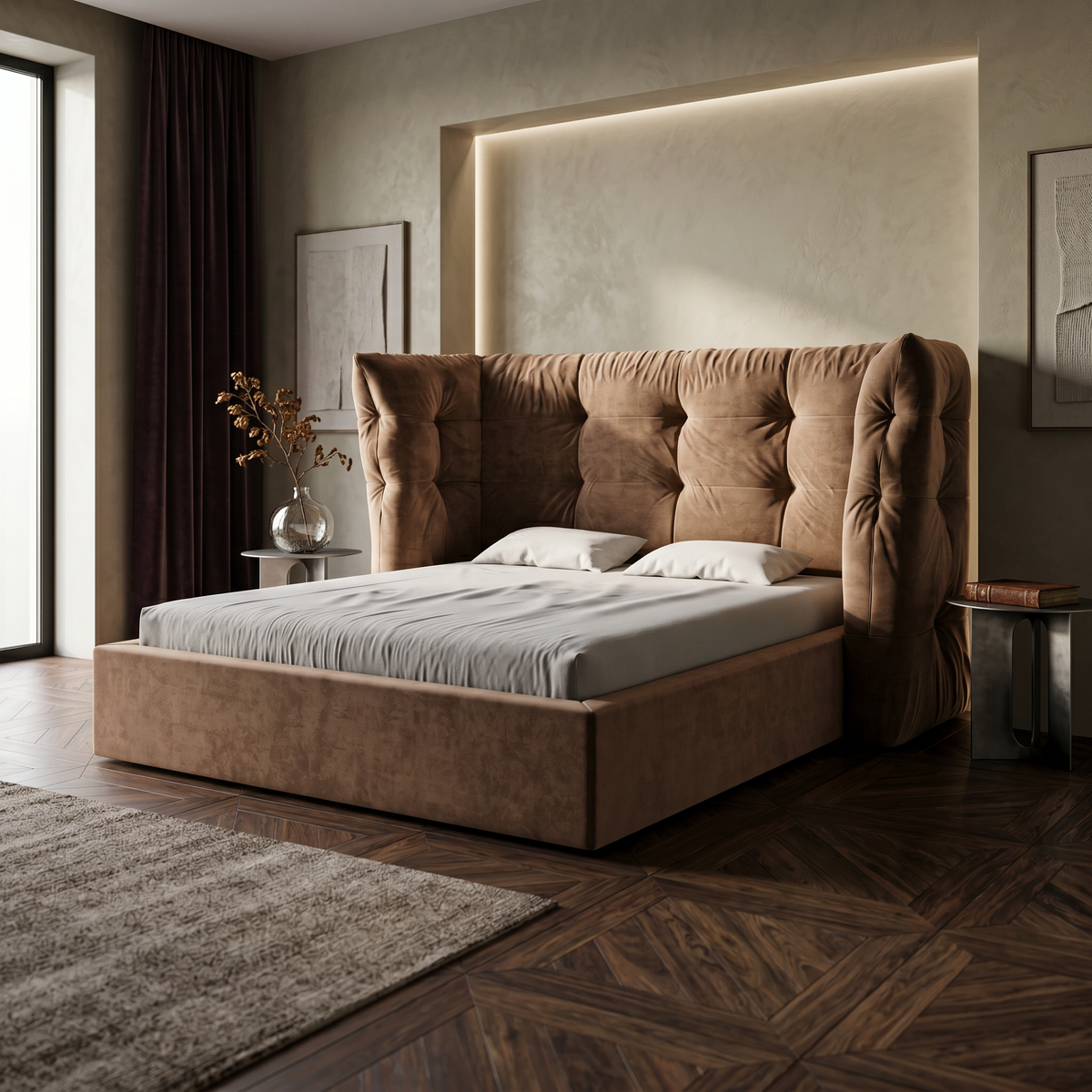 Diara Tufted Upholstered Ottoman Bed with Storage 140x200, 160x200 and 180x200, Glamour Style – in a room setting