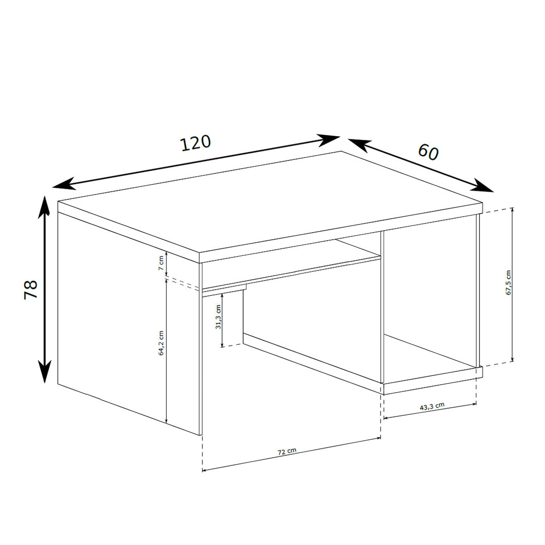 Bureau Korin 120x78 – schéma avec largeur, hauteur et profondeur