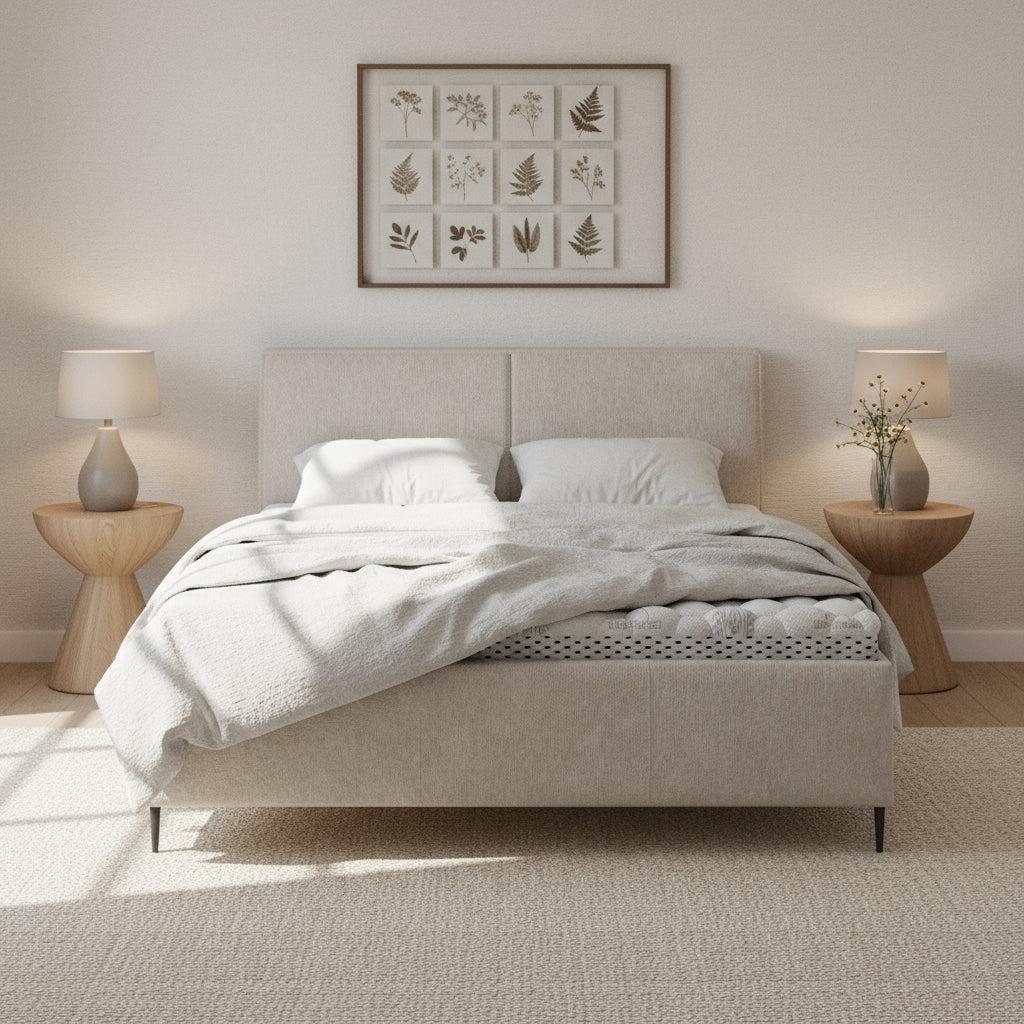 Hatti Upholstered Ottoman Bed with Storage 140x200, 160x200 and 180x200, Minimalist Style – in a room setting