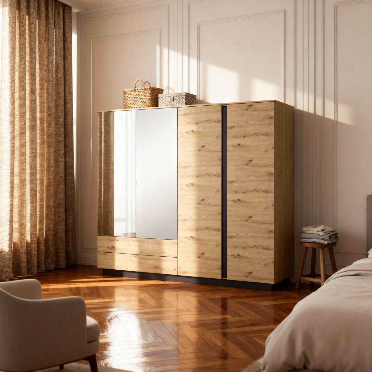 Armelia 4-door Wardrobe 220x202 cm, Modern Style – in a room setting