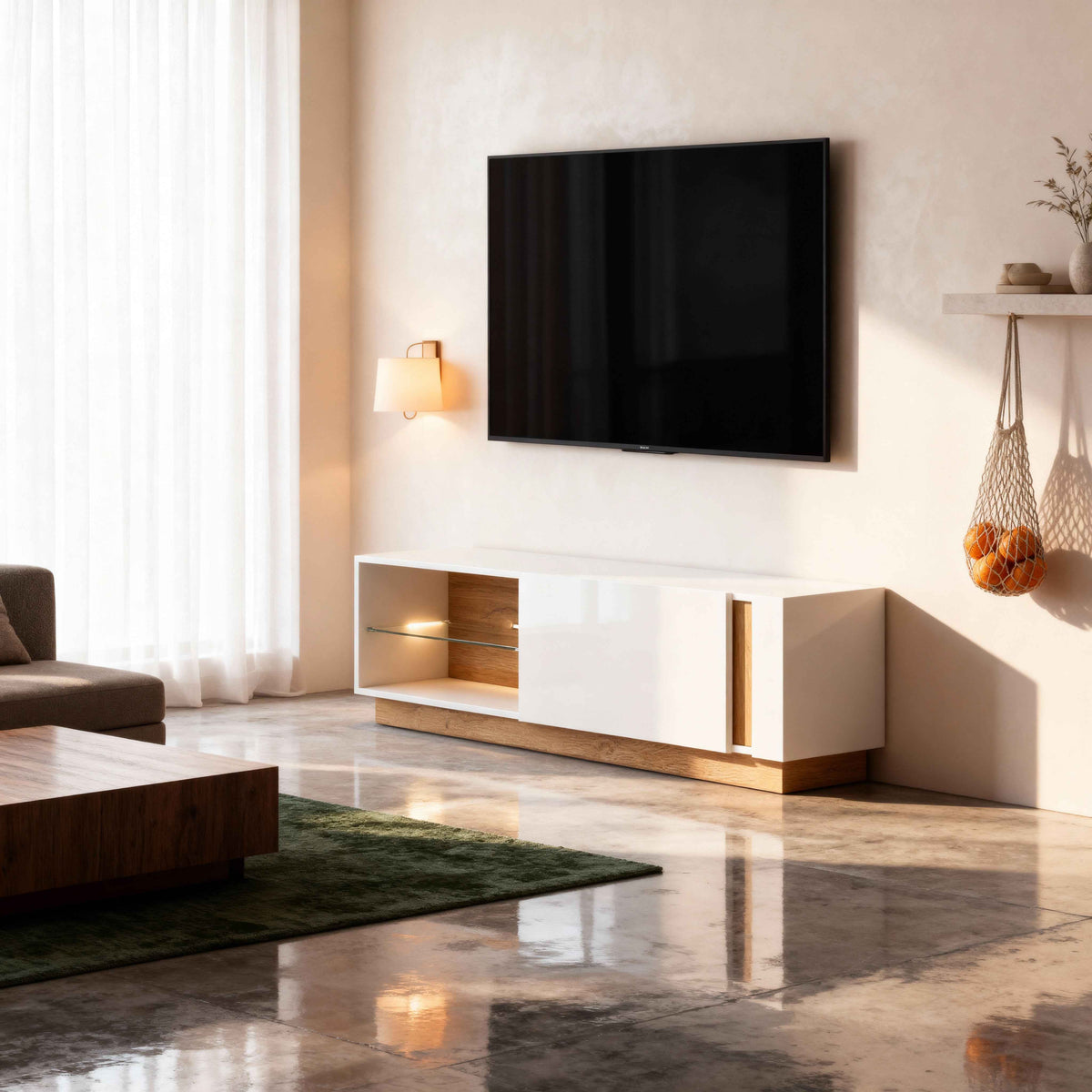 Armelia TV Unit / TV Stand 138x46, Glamour Style – in a room setting