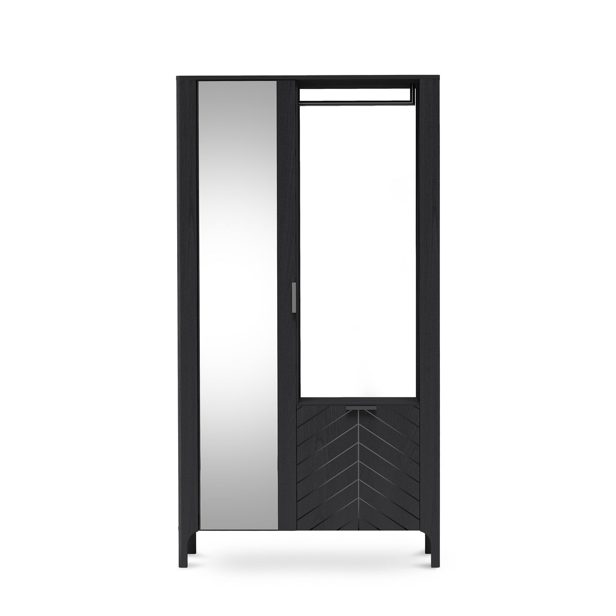 Garde-robe EKLIPSO 105x197 avec miroir dans un style moderne, couleur noire - vue de face | Pillovely