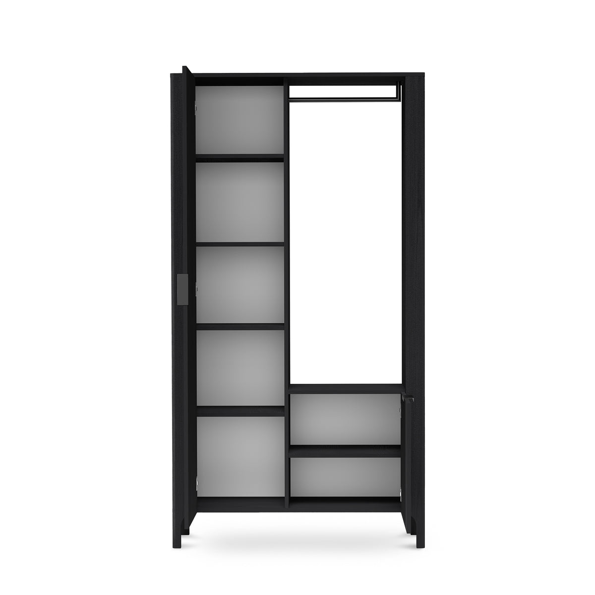 Armoire EKLIPSO 105x197 avec miroir, de style moderne, coloris noir - intérieur après ouverture | Pillovely