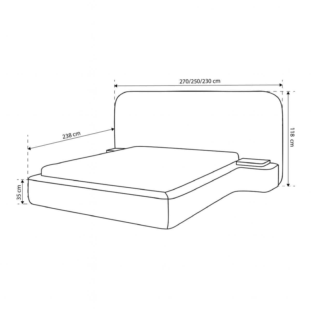 Genz Upholstered Bed, Japandi Style – dimensions drawing