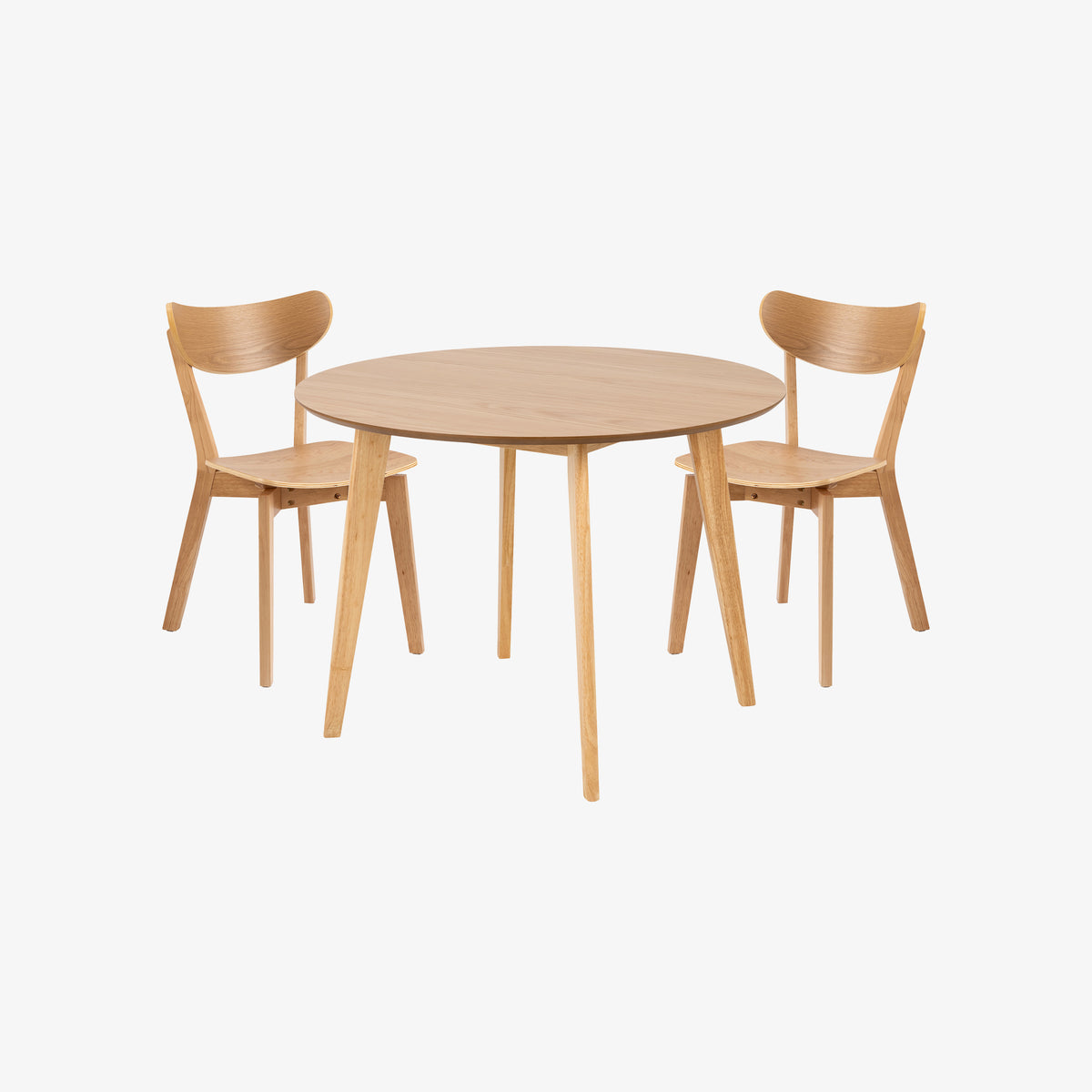 Chaises Krel avec table Krel en chêne clair sur fond gris