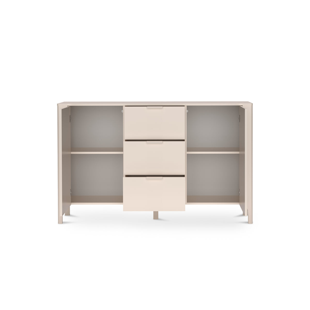 Commode EKLIPSO 153x95 à façades en chevrons de style moderne, coloris cachemire - intérieur après ouverture | Pillovely