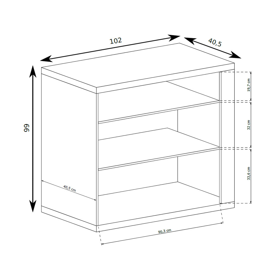 Commode Korin 102x99 – schéma des dimensions avec largeur, hauteur et profondeur