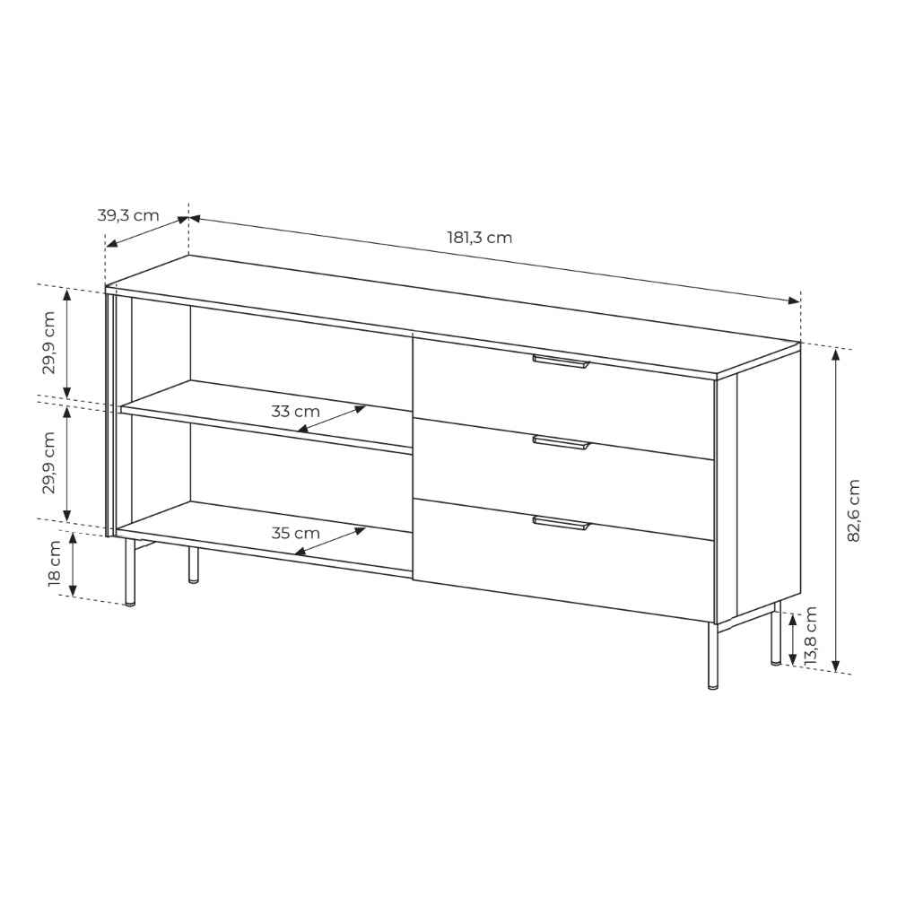 Lummer Sideboard with Doors and Drawers 181x83, Modern Style – dimensions drawing